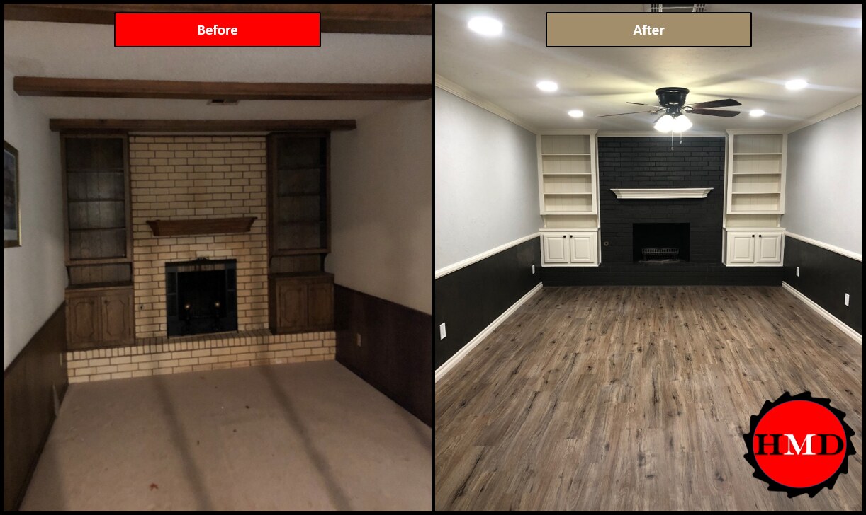 Living room before and after renovation